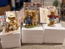 Vintage Lot Of 3 Cherished Teddies NIB Tea Party/ Quilt, Boys With Slingshot