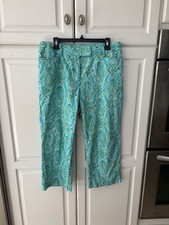 Vintage Versailles Floral Turquoise Capri Pants Women's Size 10 Pants