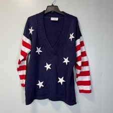 Beverly Hills II Vintage Stars and Stripes Patriotic Cotton V-Neck Sweater M