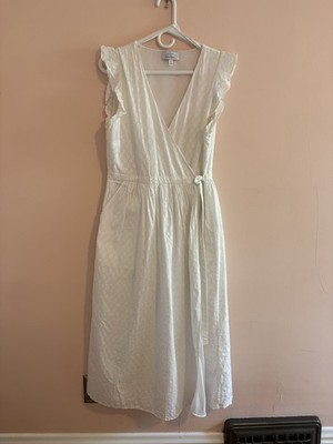 Paris Atelier  & Other Stories White Dobby Wrap  Ruffle Tie Midi  Dress US 10