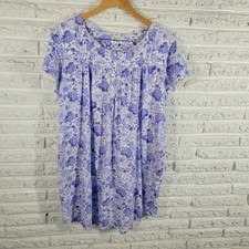 Aria Nightgown Womens 2X Blue White Floral 100 Cotton Lace Pintuck Sleepwear