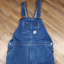 Carhartt Bib Overalls Mens 42x30 Blue Denim Loose Fit Workwear Utility 104672