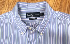 POLO RALPH LAUREN CUSTOM FIT 100 COTTON SHIRT BLUE STRIPE Sz LARGE, L