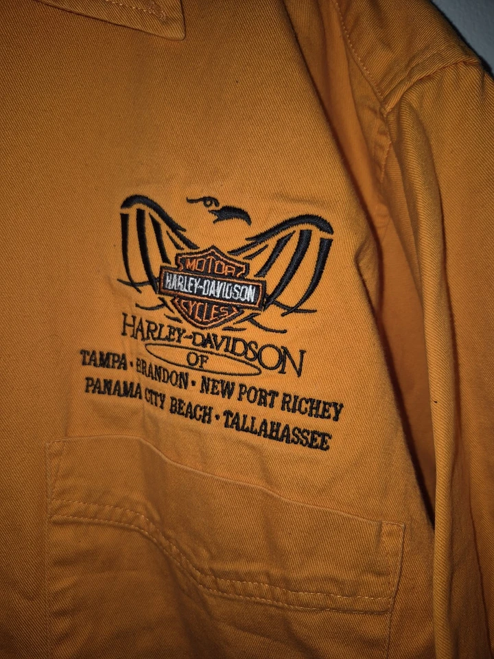 Harley Davidson 2 XL Embroidered Orange Button Up Shirt Short Sleeve TAMPA - Image 3 of 4