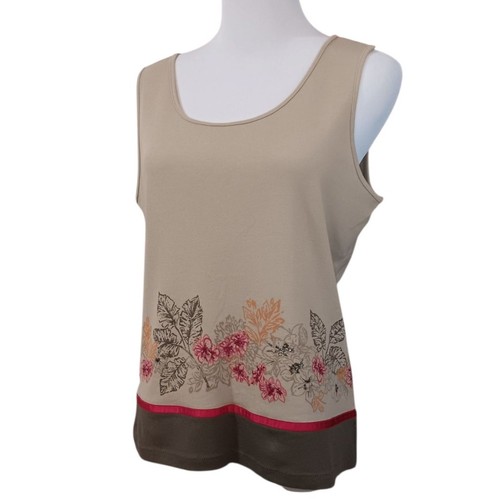 LIZ CLAIBORNE Artsy Beaded Tank Cami Top Petite M Flowers Leaves Foliage Nature - Picture 10 of 11