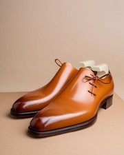Bespoke Handcrafted Tan and Brown Leather Oxford shoes For Men's Event Wedding