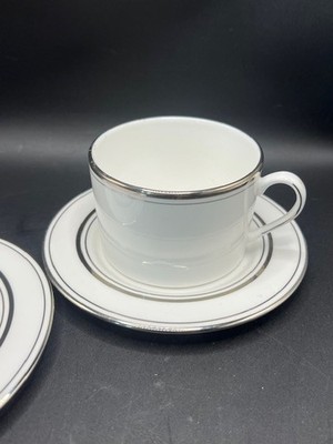 New Kate Spade Lenox Library Lance Platinum Tea Cup & Saucer (PLUS EXTRA SAUCER)