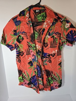 MTV Tropical Hawaiian Button Up Shirt Size Small   Bright Floral Print