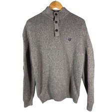 Chaps Mens Gray Mock Neck Button Knit Sweater Elbow Patches Size L G