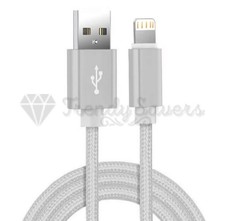 White iPhone Charger Cable Braided Fast USB Cord Heavy Duty 1 Meter