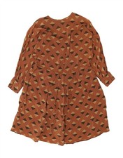 VINTAGE Womens Long Sleeve A-Line Dress IT 44 Medium Brown Geometric RM09