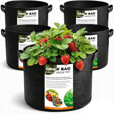 5 Pack 5 Gallon Fabric Grow Bags Heavy Duty Plant Pots w/ Handles Garden