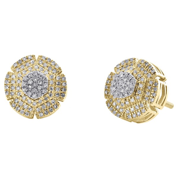 10K Zwei Ton Gold Echter Diamant Unisex Blume 10Mm Hexagon Ohrstecker 1/4 Karat-image