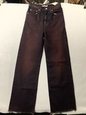Levis Premium Women Ribcage Wide Leg High Waist Zip Jeans Maroon 24 X 32 NEW