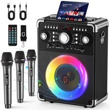 Karaoke Machine, Portable Bluetooth 5.3 Speaker with 3 Wireless Microphones f...