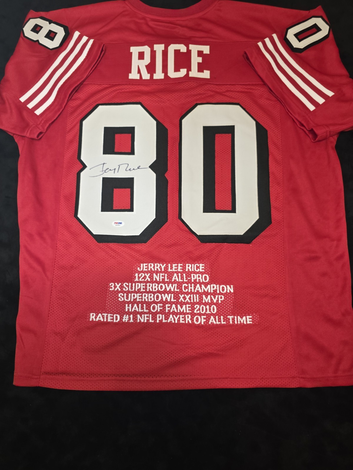 Jerry Rice Autographed San Francisco 49ers Red Stat Jersey With PSA/DNA