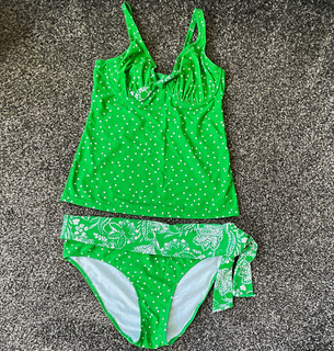 Pour Moi Womens Polka Dot Tankini Set Green/White 2 Piece Size 12/14 Adjustable