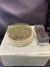 Vtg Vogue Frog Flower Holder 5 Beagle Mfg Metal Round Green  extra