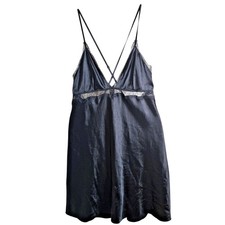 Victoria's Secret Black Satin Lace Chemise Slip Nightgown M