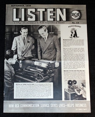 Walt Disney 1938 LISTEN RCA Radios News Promotion + Ferdinand the Bull Oscar Win