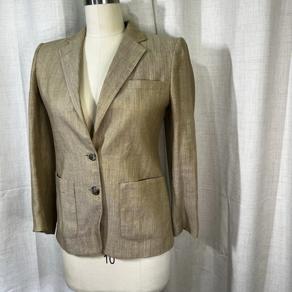 Lauren Ralph Lauren Linen Blend Blazer Jacket Lion Buttons Herringbone 4P USA - Image 2 of 4