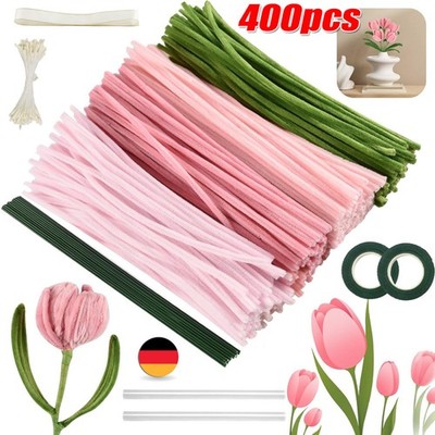 Pfeifenreiniger Blumen Set, 400 Stück Pfeifenputzer Zum Basteln, Pfeifenreiniger