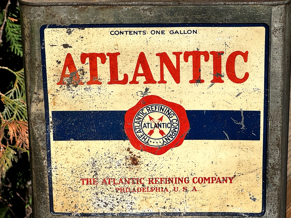 Vintage Rare Atlantic 1 Gallon Motor Oil early square Can Gas Gasoline ...