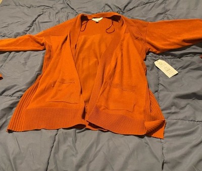 Time & Tru Women's Cardigan Sweater Orange Open Front Size Large