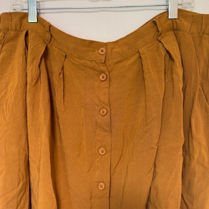 Mod Cloth Womens Short Button Up Skirt 1X Earthy Flowy Light Brown Mustard Color - Image 2 of 4