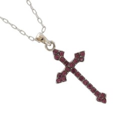 Gift Boxed - Cross Pendant Religous Silver Tone Chain Necklace 18" - Pink
