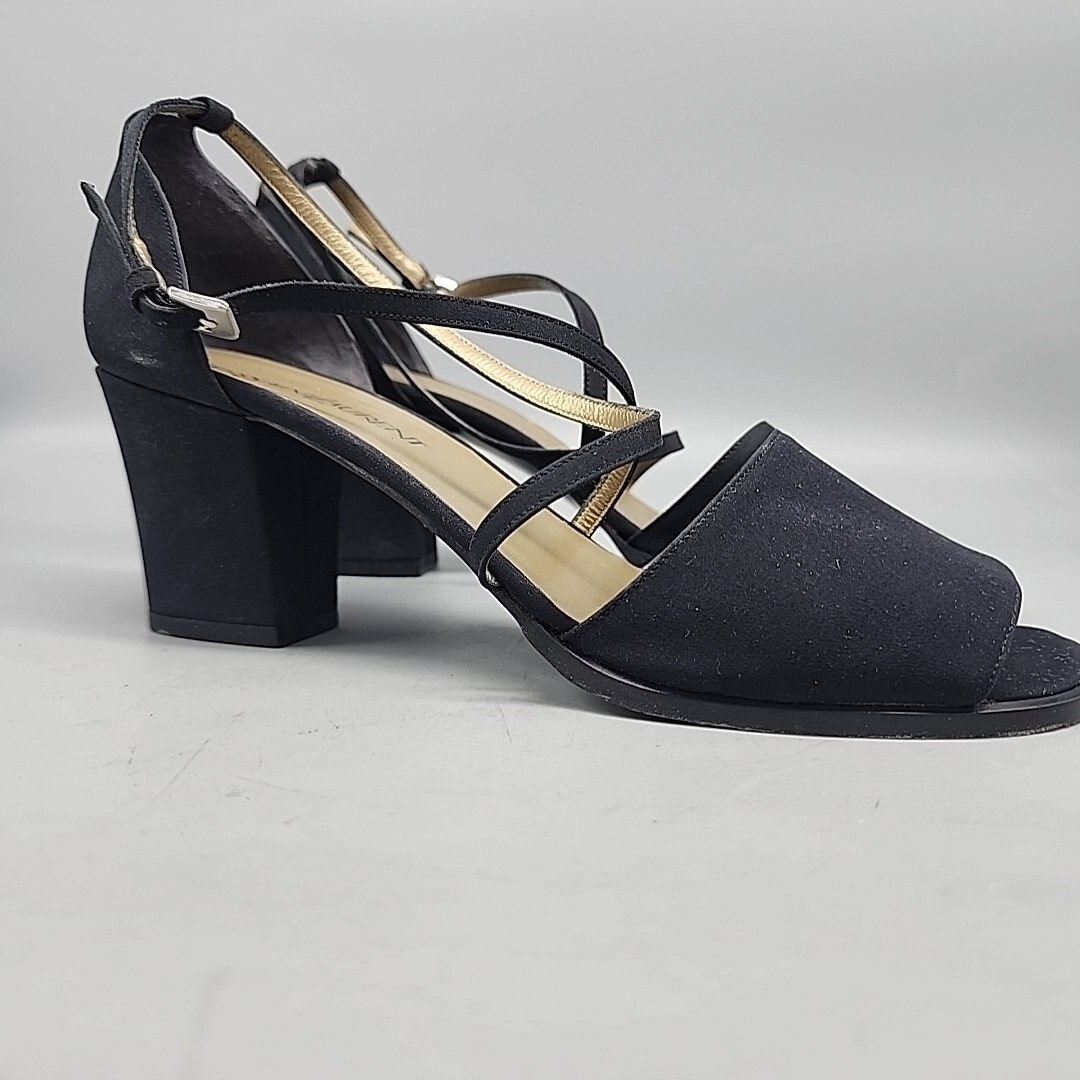 yves saint laurent scarpa donna pelle 9 5 nero tacco a blocco cinturino punta aperta