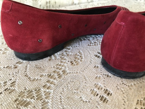 AGL ATTILIO GIUSTI LEOMBRUNI Italy Women's Grommet Flats Berry Red Suede 37.5 - Picture 5 of 7