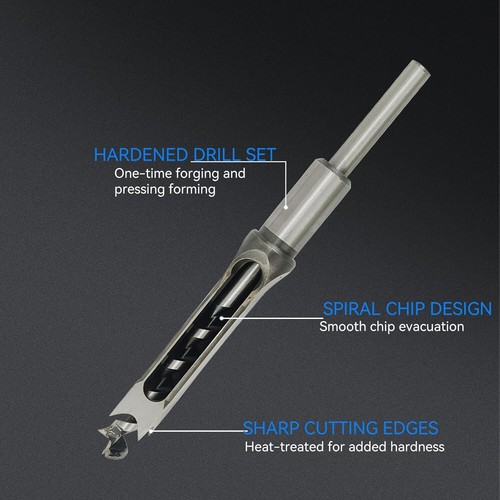 7PC Woodworking Square Hole Drill Bit Mortising Saw Mortise Chisel Drill Bit Set - Picture 6 of 7
