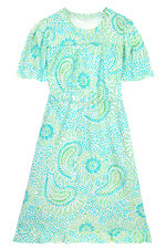 Women's Dress - Green Turquoise Printed Dress - Midi Dress - Medium - Cotton