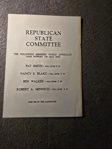 HISTORICAL Political CAMPAIGN REPUBLICAN STATE COMMITTEE CARD Sr20 | eBay