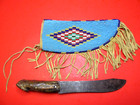 NATIVE AMERICAN STAG KNIFE AND BEADED SHEATH NECK ANTIQUE RARE INDIAN BOWIE OLD — photo 1