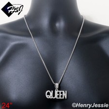 18"-36"WOMEN Stainless Steel 3mm Silver Box Link Necklace Queen Pendant P149