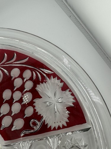 Vintage Ruby Czech Cut Glass Flat Cake Plate Read 12" - Picture 7 of 11