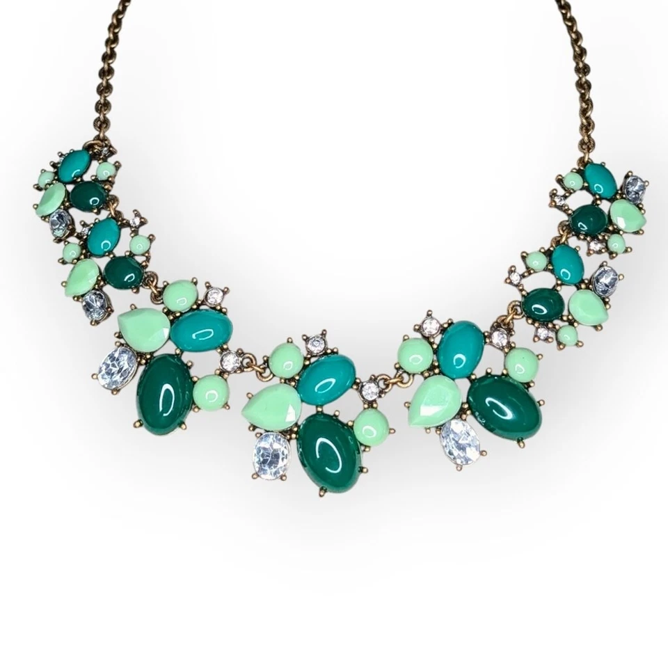 J.Crew Aqua зеленый заявление ожерелье - изумруд и новом тона, стразы и золото C - Изображение 4 из 4