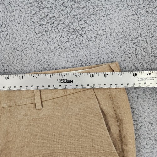 J Crew Pants Mens 36x32 (Fits 36x30) Beige Flat Front Straight Linen Work Office - Picture 3 of 12