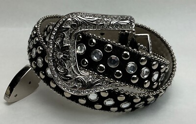 CHRISTINE ALEXANDER Swarovski Crystal Studded Belt Bling Cowgirl Sparkle Black