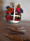 VTG Dolls w/ Wooden Head & Legs; plus Pair of Skiers w/ Nut Heads & Ski Lift — photo 6