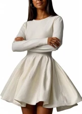 Women Basic Sweater Dress Long Sleeve Pleated Flared Knitted Short Dresses