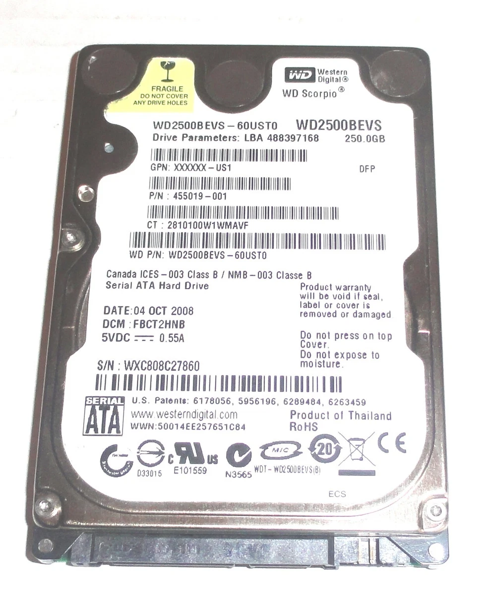 Western Digital WD2500BEVS 60UST0 250GB Sata Hard Drive DCM