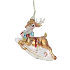 Glittered Reindeer Glass Christmas Ornament 5.25"