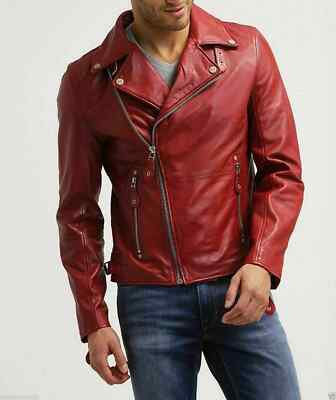Beste Neu Herren Rotes Leder Jacke 100% Weich Schafsfell Bomber Slimfitjacket