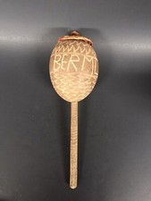 Vintage Handmade Carved Maraca from Bermuda Souvenir Woven Lid Top