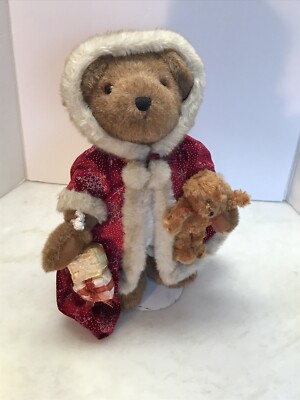2003 Sasha Nicolas Holiday Teddy Bear Standing Holding Small Teddy Bear 14 