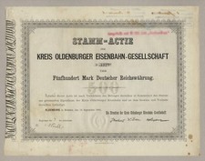 HOLSTEIN: Kreis Oldenburger Bahn – akcje założycielskie ponad 500 marek z 1881 roku