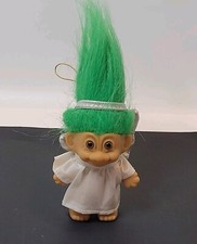 RUSS Christmas Troll Doll/Ornament Angel Green Hair Gown Halo 3" Crafting Decor